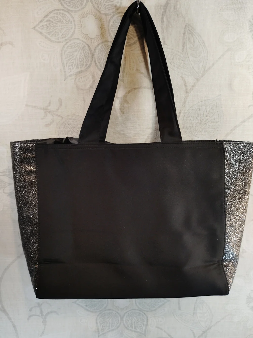 Coach Black Tote with Silver Glitter Side Panels
